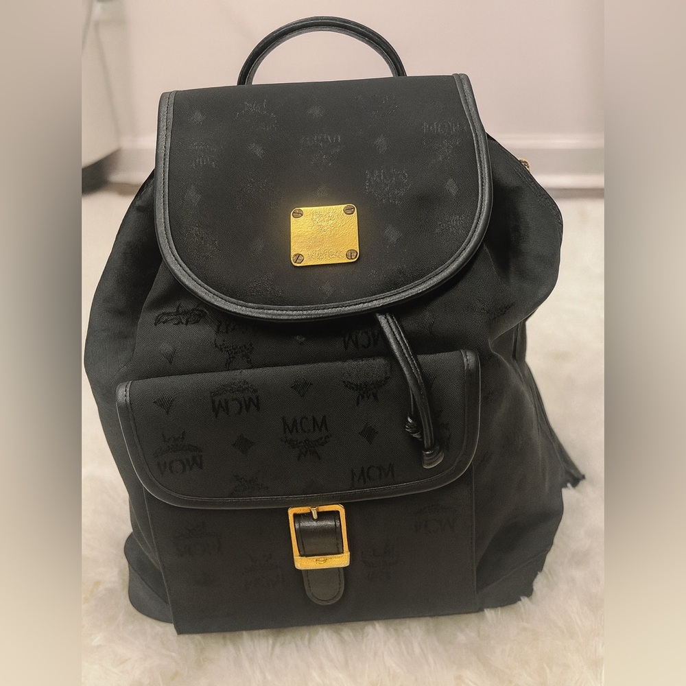 MCM Black Backpack with Gold Hardware